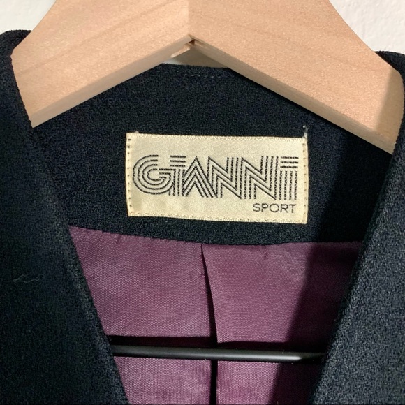 Vintage Gianni Sport Collar-less one button wool blazer pleated shoulder 7/8 Blk - Picture 3 of 8